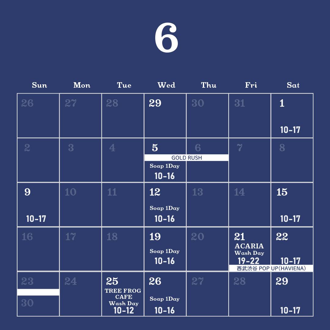 バブルマンストア2019年6月の営業カレンダー