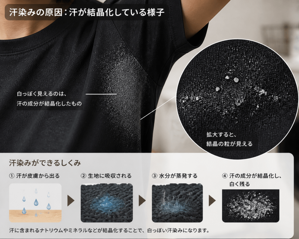 汗染みの原因：汗の結晶化