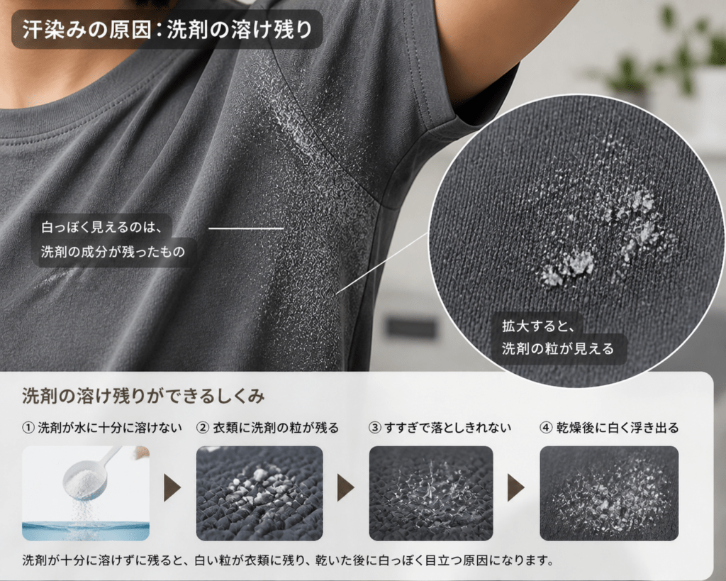 汗染みの原因：洗剤の溶け残り