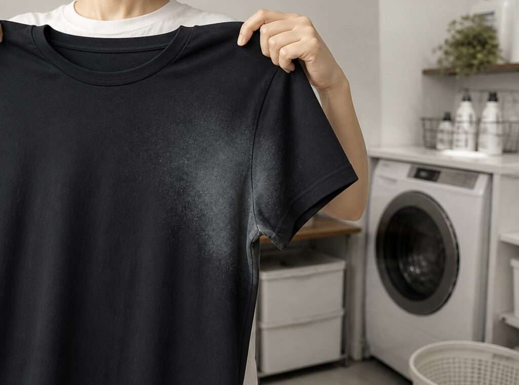 黒いTシャツに浮き出た白い汗染み